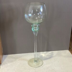 Vintage 16" Blown Glass Green Hurricane Candle Holder Centerpiece Display
